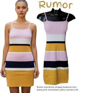 Rumor colorblock strappy bodycon mini dress pink white black yellow women's XS